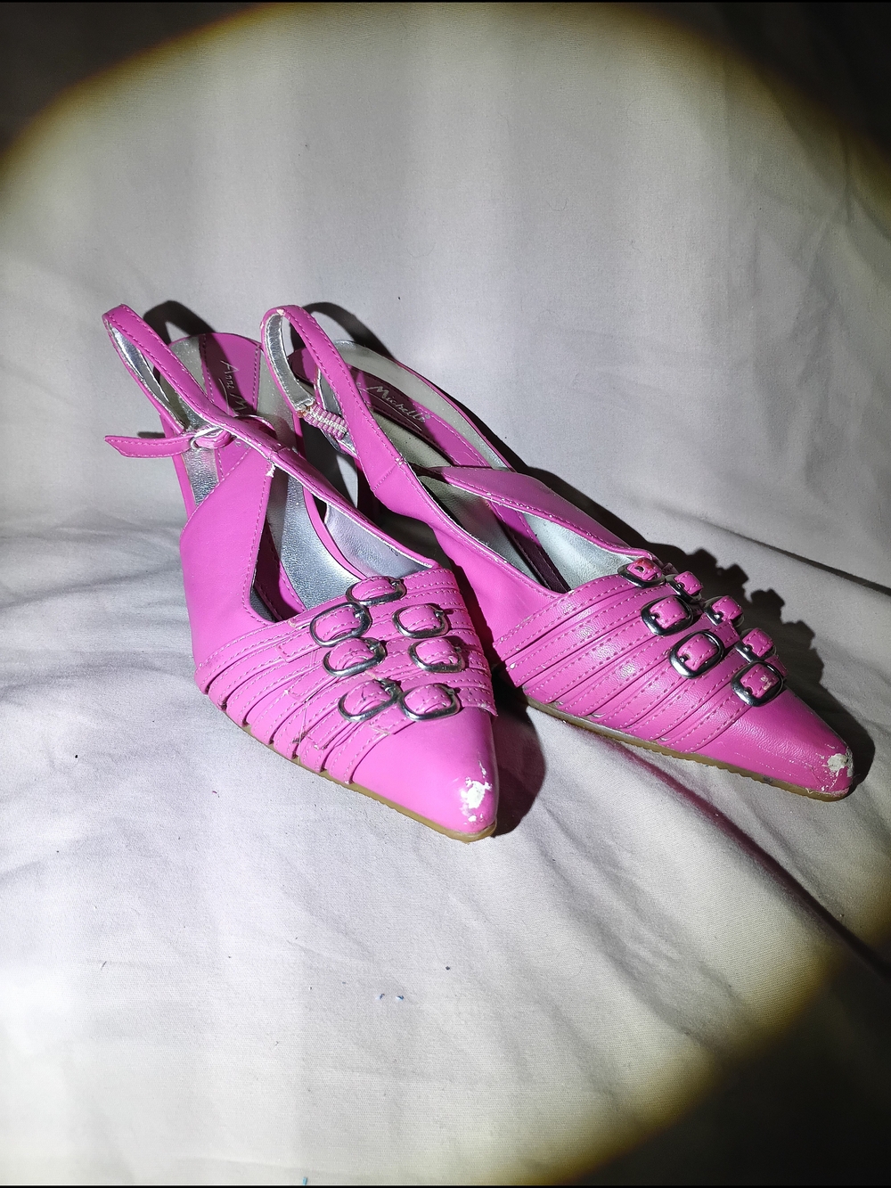 Vintage Michelle Michelle Pink Pointed Toe Slingback Heels Kinko 10 Size 5.5